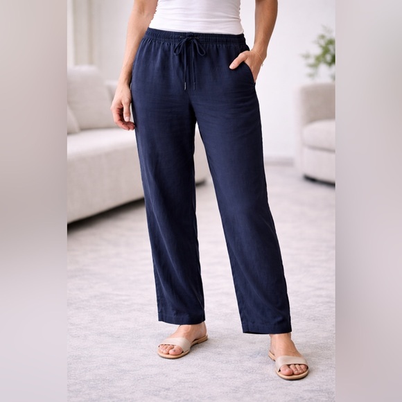 Zara Navy Blue Pull-On Pants Elastic Waist Relaxed Fit Modal Blend Size L - Picture 5 of 5